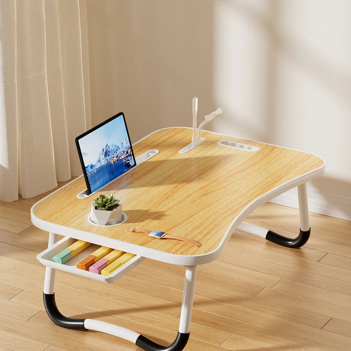 Portable Laptop Desk Foldable with USB Light, Fan, Cup Holder & Tablet Slot