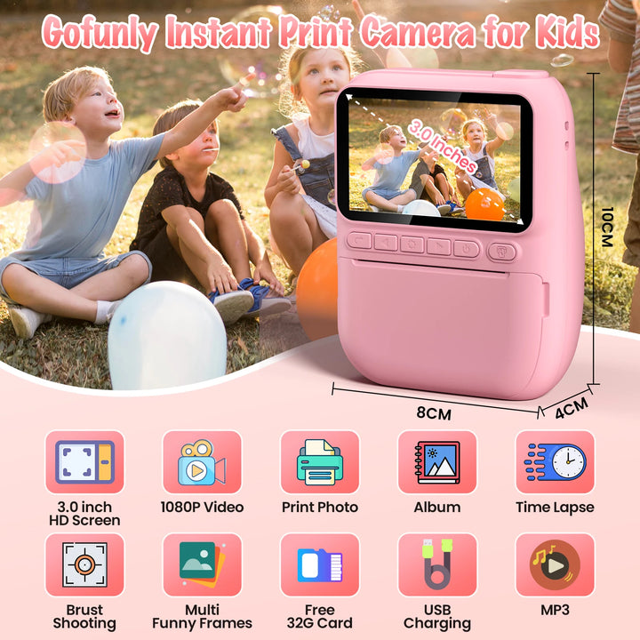 Kids Instant Print Camera H2 - Includes 3 Paper Rolls & 32MP Lens