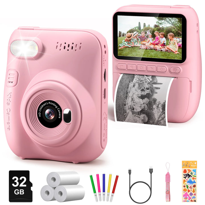Kids Instant Print Camera H2 - Includes 3 Paper Rolls & 32MP Lens