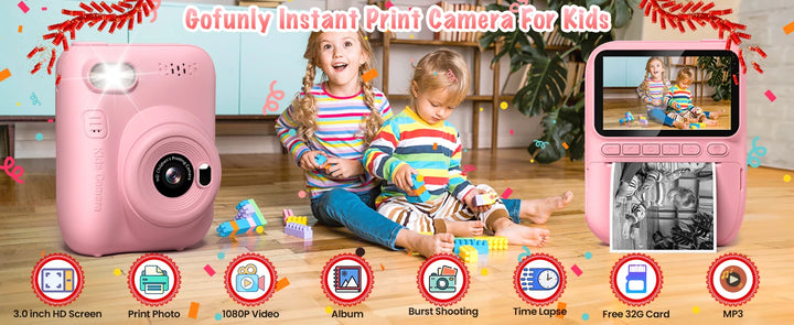 Kids Instant Print Camera H2 - Includes 3 Paper Rolls & 32MP Lens