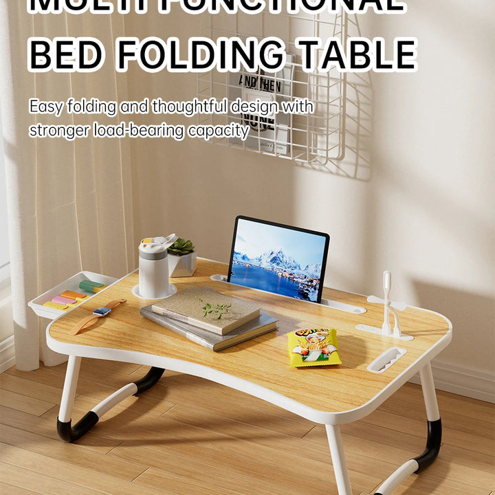 Portable Laptop Desk Foldable with USB Light, Fan, Cup Holder & Tablet Slot