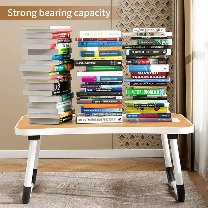 Portable Laptop Desk Foldable with USB Light, Fan, Cup Holder & Tablet Slot