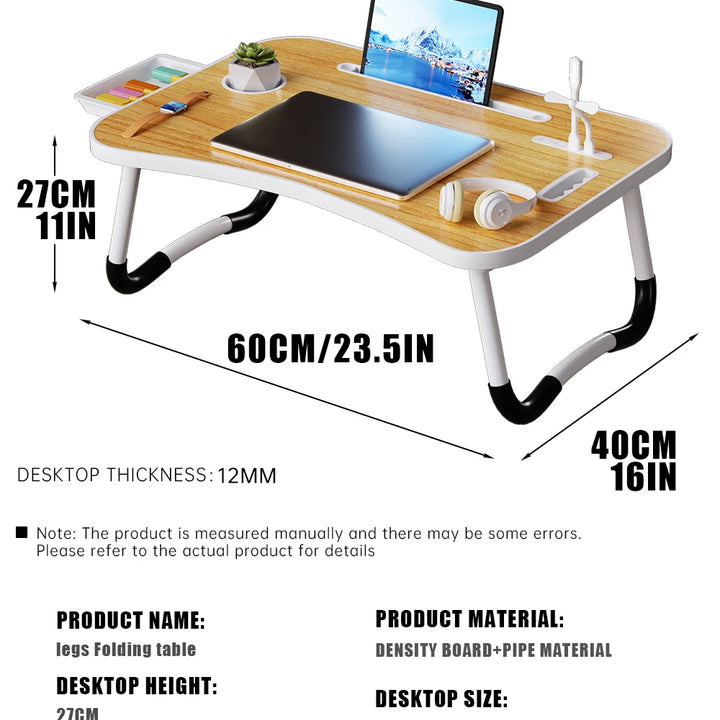 Portable Laptop Desk Foldable with USB Light, Fan, Cup Holder & Tablet Slot