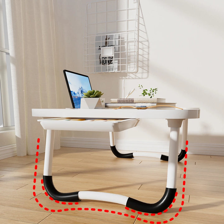 Portable Laptop Desk Foldable with USB Light, Fan, Cup Holder & Tablet Slot